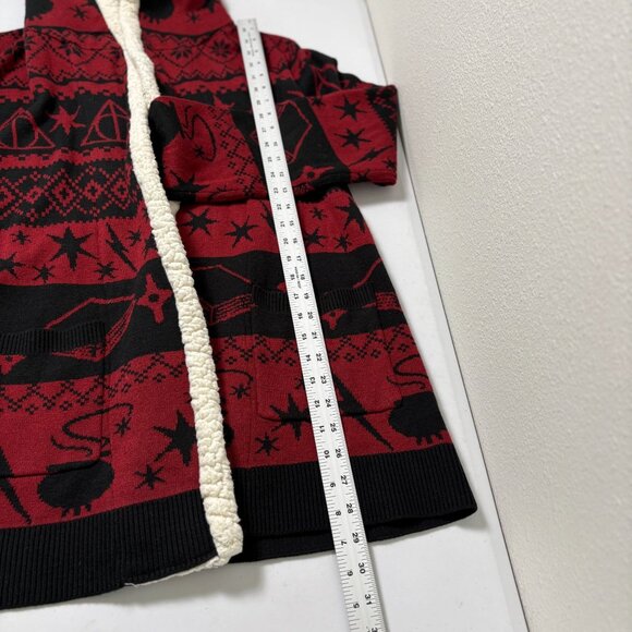 Harry Potter Hot Topic Sherpa Cardigan Hood Womens L Fair Isle Deathly Hallows - Picture 13 of 14